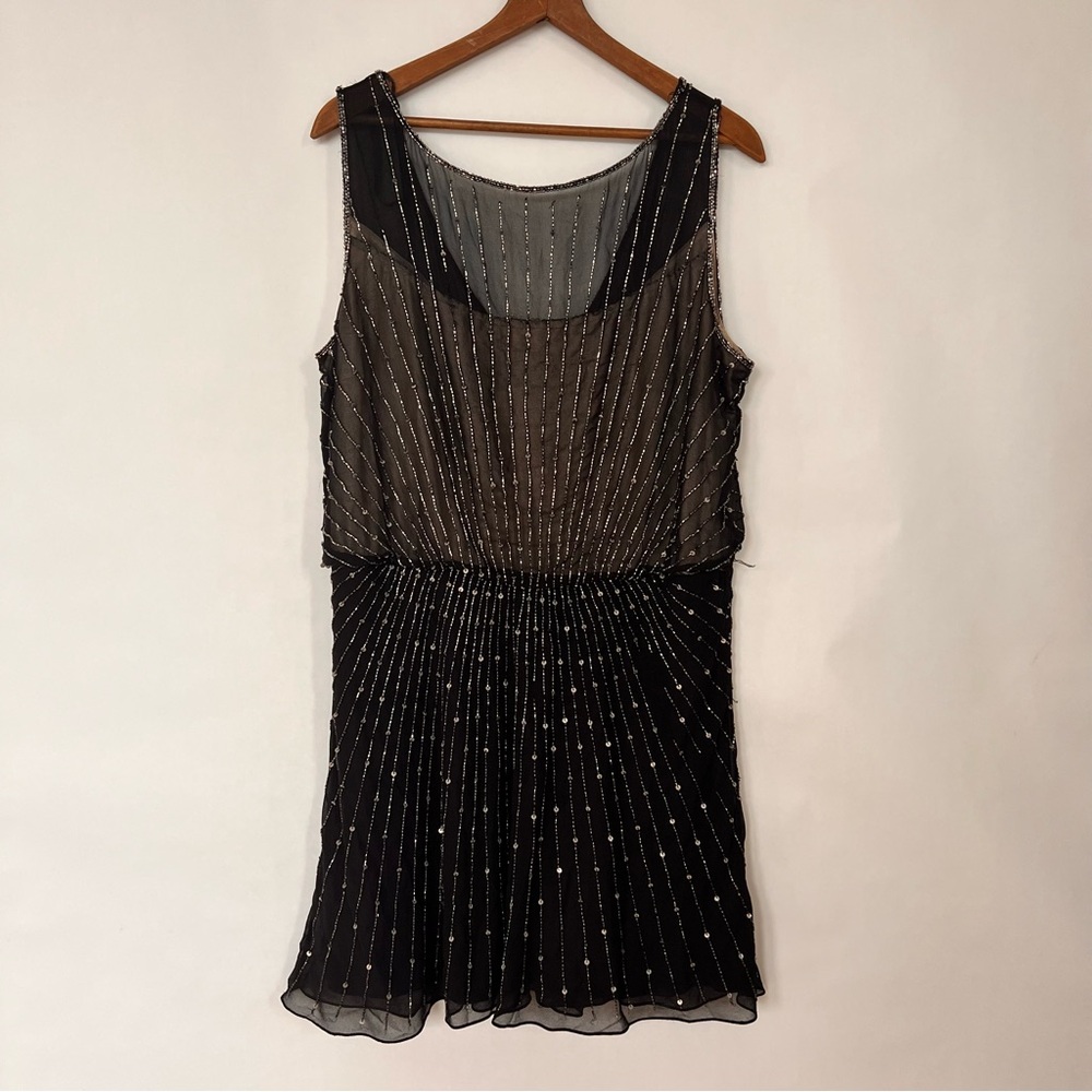 J Kara Black & Silver Beaded Modern Flapper Style Cocktail Dress Women’s Size 18
